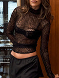 Sheer Lace Black T Shirt Top