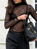 Sheer Lace Black T Shirt Top