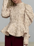 French Vintage Puff Sleeve Jacquard Top