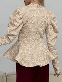 French Vintage Puff Sleeve Jacquard Top