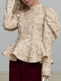 French Vintage Puff Sleeve Jacquard Top