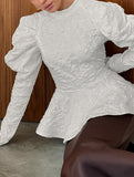 French Vintage Puff Sleeve Jacquard Top