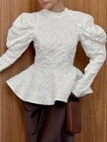 French Vintage Puff Sleeve Jacquard Top