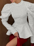 French Vintage Puff Sleeve Jacquard Top