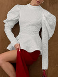 French Vintage Puff Sleeve Jacquard Top