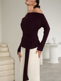 One-Shoulder Long Sleeve Tie Waist Work Top_CWTTL01179