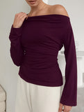 One-Shoulder Long Sleeve Tie Waist Work Top_CWTTL01179