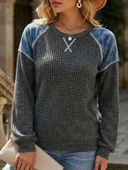 Vintage Black Waffle Knit Crewneck Sweatshirt