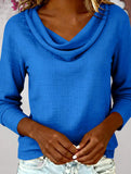Solid Draped Neck Long Sleeve T Shirt