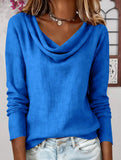 Solid Draped Neck Long Sleeve T Shirt