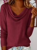 Solid Draped Neck Long Sleeve T Shirt