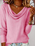 Solid Draped Neck Long Sleeve T Shirt