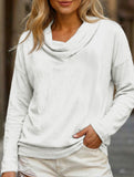 Solid Draped Neck Long Sleeve T Shirt