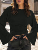Solid Crewneck Fitted Long Sleeve Top
