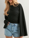 Solid Crewneck Fitted Long Sleeve Top