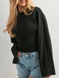 Solid Crewneck Fitted Long Sleeve Top