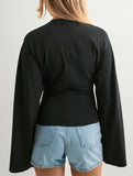 Solid Crewneck Fitted Long Sleeve Top