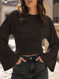Solid Crewneck Fitted Long Sleeve Top