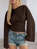 Solid Crewneck Fitted Long Sleeve Top