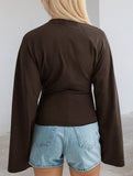 Solid Crewneck Fitted Long Sleeve Top