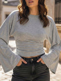 Solid Crewneck Fitted Long Sleeve Top