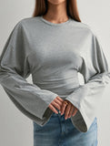 Solid Crewneck Fitted Long Sleeve Top