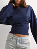 Solid Crewneck Fitted Long Sleeve Top