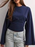 Solid Crewneck Fitted Long Sleeve Top
