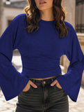 Solid Crewneck Fitted Long Sleeve Top