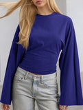 Solid Crewneck Fitted Long Sleeve Top
