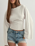 Solid Crewneck Fitted Long Sleeve Top