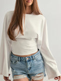 Solid Crewneck Fitted Long Sleeve Top