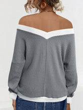 V Neck Cold Shoulder Knit Top_CWTTL01207