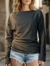 Linen Knit One Shoulder Long Sleeve Top_CWTTL01209