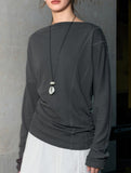 Linen Knit One Shoulder Long Sleeve Top_CWTTL01209