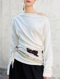 Linen Knit One Shoulder Long Sleeve Top_CWTTL01209