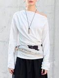 Linen Knit One Shoulder Long Sleeve Top_CWTTL01209