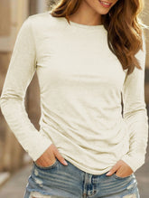 Linen Knit Asymmetric Hem Long Sleeve Top_CWTTL01213