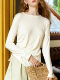 Linen Knit Asymmetric Hem Long Sleeve Top_CWTTL01213