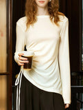 Linen Knit Asymmetric Hem Long Sleeve Top_CWTTL01213
