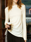 Linen Knit Asymmetric Hem Long Sleeve Top_CWTTL01213