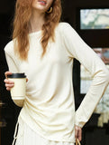 Linen Knit Asymmetric Hem Long Sleeve Top_CWTTL01213