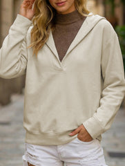 Linen Blend V Neck Hooded Pullover Top_CWTTL01216