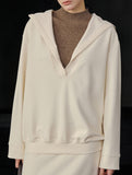 Linen Blend V Neck Hooded Pullover Top_CWTTL01216