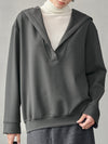 Linen Blend V Neck Hooded Pullover Top_CWTTL01216