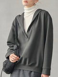 Linen Blend V Neck Hooded Pullover Top_CWTTL01216
