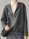 Linen Blend V Neck Hooded Pullover Top_CWTTL01216