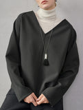 V Neck Reversible Loose Fit Sweatshirt_CWTTL01217
