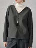 V Neck Reversible Loose Fit Sweatshirt_CWTTL01217