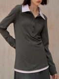 Color Block Faux Two Piece Polo Tee_CWTTL01218